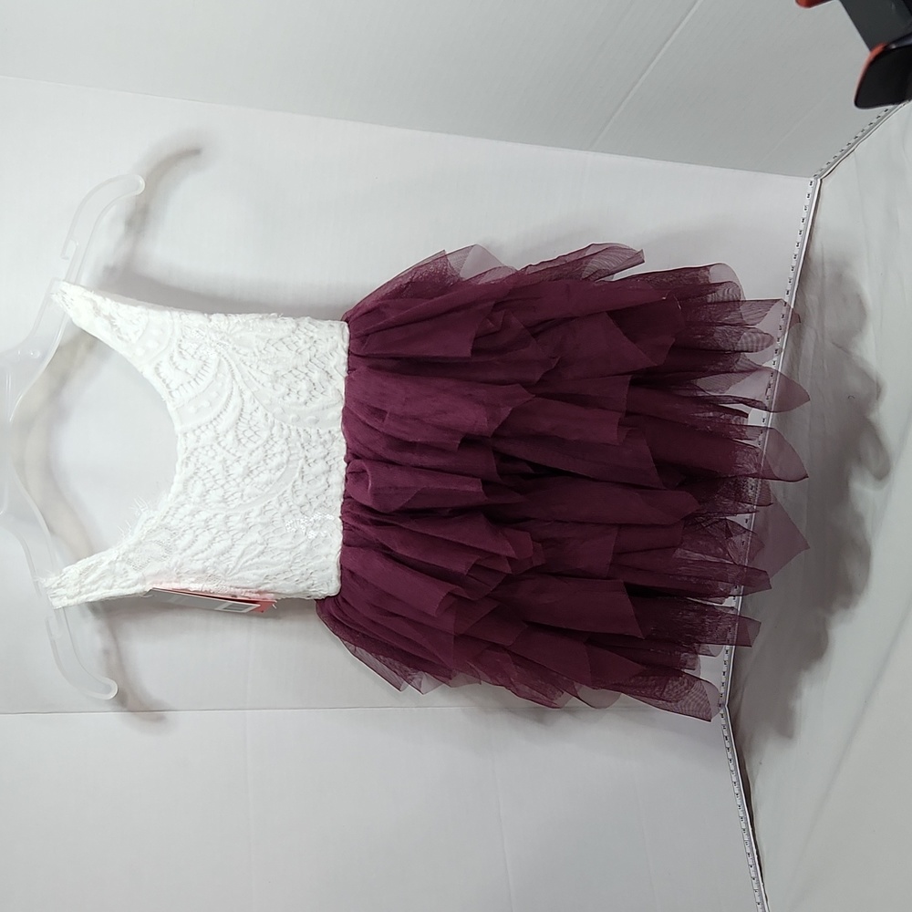 2Bunnies 3T WINE Tulla & White Lace Flower Girl Dress